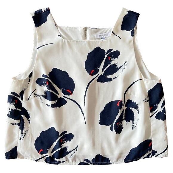 Lucy Paris White Navy Floral Print Sleeveless Cropped Blouse Top - Size Large - Picture 2 of 13